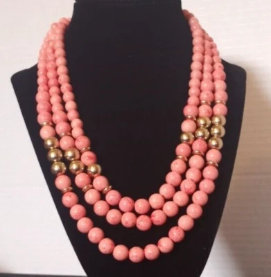 Ann Taylor Factory Peachy Orange Speckled Faux Pearl Chunky Statement Necklace - Image 1 of 4