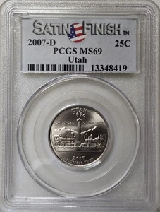 2007-D 25C PCGS MS69 - Clad  Satin Finish Utah Quarter - Picture 1 of 2