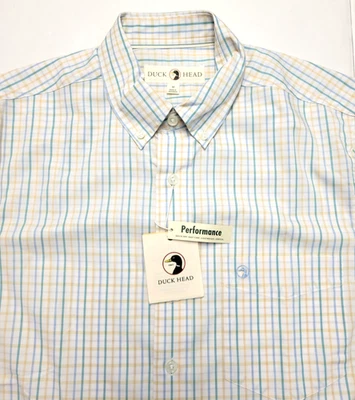 $118 Nova Camisa Masculina DUCK HEAD Botão Média M Desbotada Xadrez de Pêssego DESEMPENHO - Imagem 1 de 4