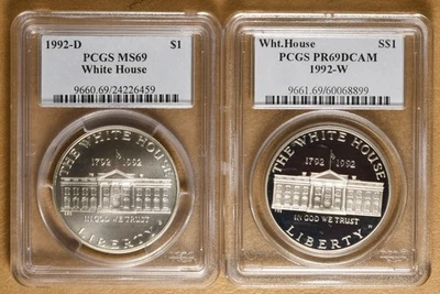 1992 Unc & Proof White House Commemorative Silver Dollars PCGS MS69 & PR69DCAM - Image 1 of 2