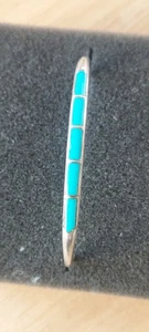 Vintage Zuni Sterlingsilber Kanal Inlay Türkis Stapelmanschette signiert - Bild 1 von 9