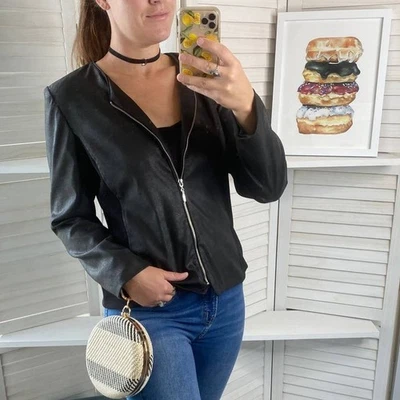 Elementz Negro Imitación Cuero Cremallera Chaqueta Talla Mediana Foto 1 de 4