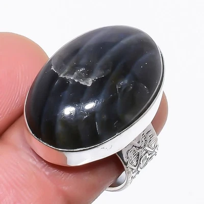 Anel de coquetel obsidiana preto natural tamanho 7 g005 - Imagem 1 de 4