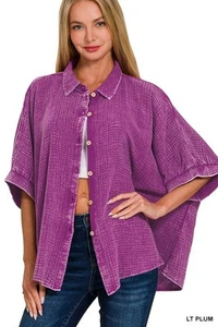 Top Zenana Doble Gasa Lavado Mujer Media Manga S-XL Lt Ciruela - Imagen 1 de 6