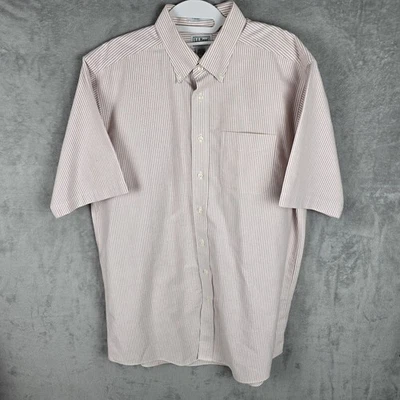 LL Bean Wrinkle Resistant Red White Striped Button Down S/S Shirt Size 16.5-Tall - Image 1 of 4