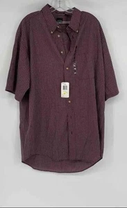 Arrow Mens Maroon Purple Plaid Wrinkle Free Short Sleeve Button-Up Shirt Sz XLT - Picture 1 of 6