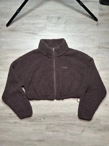 Skims Sherpa Pullover Zip Sweater Size XL Cropped Cozy Fuzzy Brown - Picture 1 of 6
