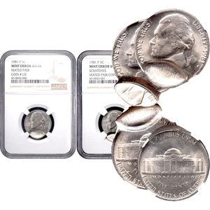 1981-P Jefferson Nickel 5c Error - 2-Coin Mated Pair NGC 66 / DETAILS  - Picture 1 of 5