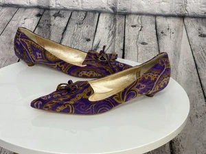 VINTAGE Y2K ETRO SPITZ ZULAUFENDE PAISLEY LILA KITTEN HEELS PUMPS GR. 40 US 10 *SELTEN* - Bild 1 von 6