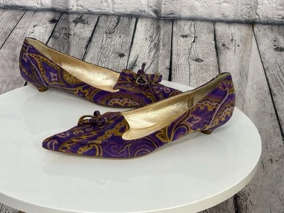 BOMBAS DE TACÓN VINTAGE Y2K ETRO PUNTA PUNTIAGUDA PAISLEY PÚRPURA GATITO TALLA 40 US 10 *RARAS* Foto 1 de 4