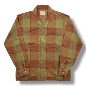 Vintage 50s Penney’s Towncraft Plaid Loop Collar Shirt Sanforized Men’s Small - Picture 1 of 5