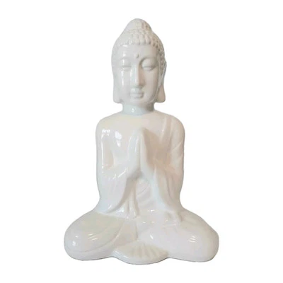 Sitting Buddha White Figurine Urban Trends Zen Beautiful  - Image 1 of 4
