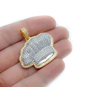 2.50 Ct Round Cut Simulated Diamond Men Chef Hat Pendant 14k 2-Tone Gold Plated - Picture 1 of 6