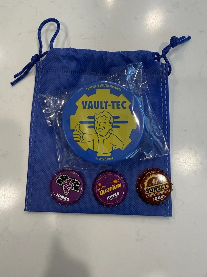 Новый магнит для открывания бутылок Fallout Jones Soda Vault-Tec, 3 крышки и мини-сумка 🔥 - Изображение 1 из 1