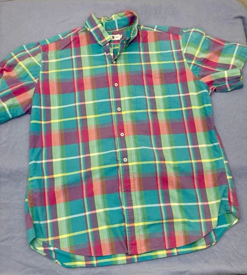Duck Head Plaid Pastel Multicolor Button Down Short Sleeve Mens Shirt Size XL - Image 1 of 4