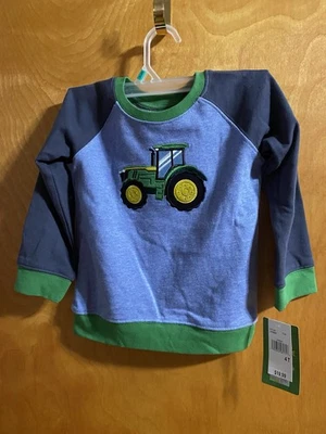 NWT BLUE & GREEN SWEATSHIRT TRACTOR JOHN DEERE BOYS SIZE 4T  - Image 1 of 3