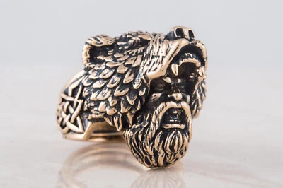 Anillo Vikingo Oso Berserker Bronce Artesanal Hombres Joyería Banda Nórdica Única Foto 1 de 4