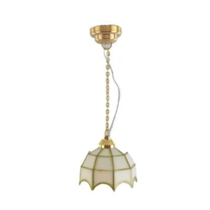 Dolls House LED Battery Hanging White Gold Ceiling Lamp Miniature Lighting - Picture 1 of 8