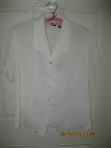Laura Scott Ivory Short Sleeve Applique Button Up Blouse Womens Size 14 - Picture 1 of 5