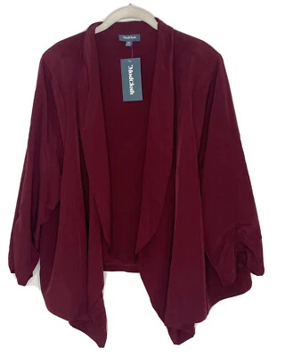 Modcloth Maven Ruched Draped Open Front Maroon Blazer Women's Plus 3X NEW - Image 1 of 4
