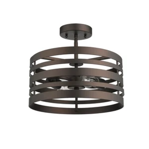 Ceiling Fixture Light Transitional 2 Bulb Rubbed Bronze 13" Wide Loft & Urban - Picture 1 of 4