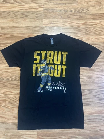 BOSTON BRUINS BRAD MARCHAND  “STRUT IT OUT” LARGE BLACK NEXT LEVEL T SHIRT Cover