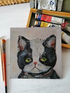 Cat Oil Painting Original Art * Pet  Their friends Exotic Kitten Black White