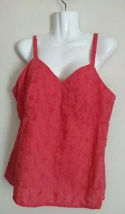Women's Fashion Bug Cotton Tank Top Cami Coral Embroidered Side Zip Size 14 W - Picture 1 of 3