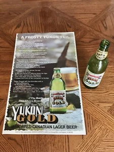Cerveza Lager canadiense YUKON GOLD rara | Cartel publicitario arriesgado y botella vacía - Imagen 1 de 10