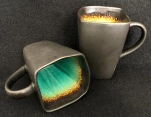 Baum Brothers Galaxy Jade Set/2 quadratische Tassen 4" braun türkis XLNT Zustand - Bild 1 von 4