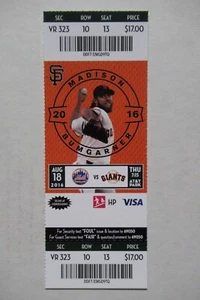 SAN FRANCISCO GIANTS VS METS 8/18/2016 FULL TICKET ~ MADISON BUMGARNER HR - Picture 1 of 1