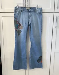 Rare Vintage Allen B Schwartz Jeans Sz 30 Embroidered Beaded Boho 10 Flare Y2K - Picture 1 of 9