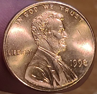 1998 Lincoln Head Memorial Penny Obverse Tilted Collar Proof No Mint Circulated  - Image 1 of 2