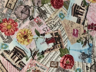 DE COLECCIÓN MARCAS POSTALES FRANCESAS SITIOS ROSAS SELLOS DE BICICLETA TELA DE ALGODÓN CREMA BTHY  Foto 1 de 4