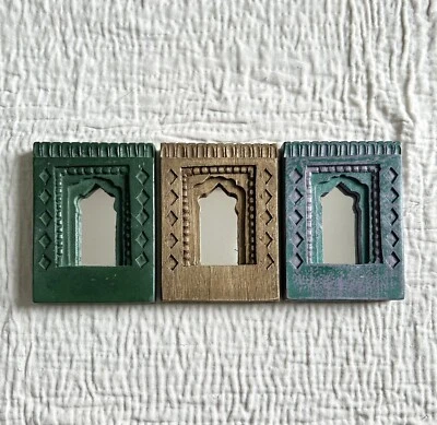 Decorative Wall Hanging Frames with Arched Designs, Set of 3, Green, Brown, Teal - Image 1 of 4