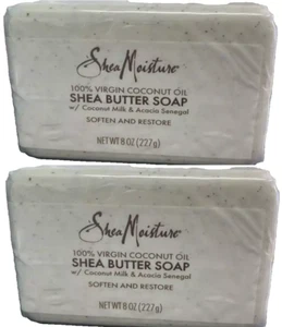 2 x Shea Moisture 100% Virgin Coconut Oil W/ Coconut Milk & Acacia Bar Soap 8 oz - Picture 1 of 2