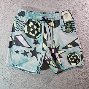 NWT Volcom Stoneys Board Shorts Swim Trunks Men Small Geometric Green Black - Picture 1 of 11