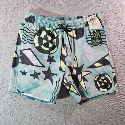 NWT Volcom Stoneys Board Shorts Swim Trunks Men Small Geometric Green Black - Image 1 of 4