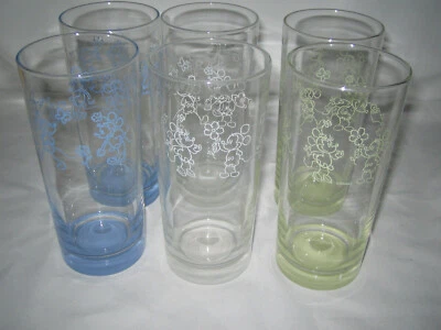 Vaso de bola alta de vidrio Disney amarillo azul blanco Mickey Mouse Minnie Mouse MIRAR Foto 1 de 4