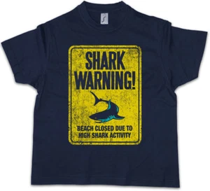 SHARK WARNING SIGN II Kids Boys T-Shirt Surfer Surfing Diver Taucher Tiger White - Picture 1 of 1