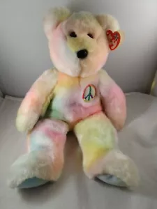 TY Peace Bear Beanie Buddy 1999 raro con etiqueta Tie Teyed Beanie Baby - Imagen 1 de 7