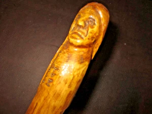 MWX.75: ALL WOODEN HAND CARVED FOLK ART SIGNED & DATED INDIAN WALKING STICK CANE - Picture 1 of 10