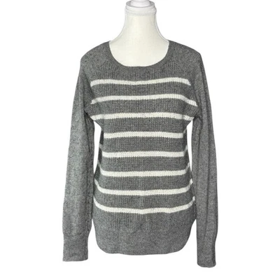 Suéter J.Crew Gris Blanco Rayas Tejido Waffle Raglán Suave Acogedor Talla Mediana Foto 1 de 4