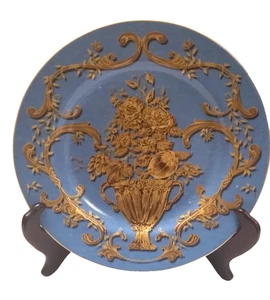 American Atelier at Home Blue Jardiniere 5240  Vase of Roses 8" Plates Set of  2 - Picture 1 of 4