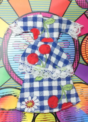 Palitoy Pippa Doll Clothes PAK Collection 1976 - Maxi dress Blue Gingham Cherry - image 1 of 2