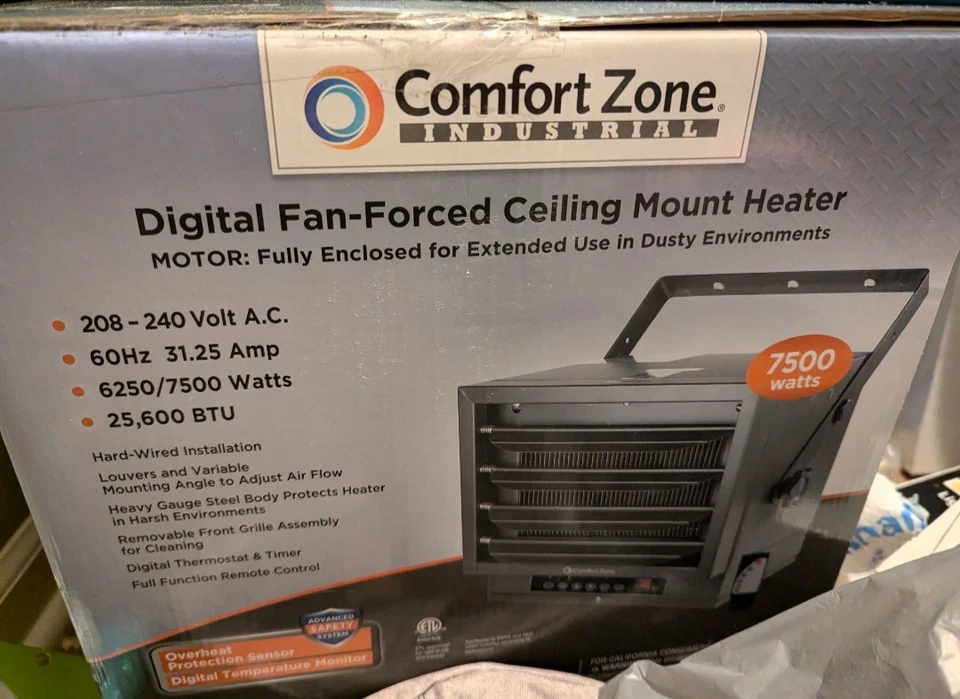 Calentador de montaje en techo Comfort Zone 7500 vatios 25600 BTU con control remoto Foto 1 de 1