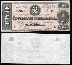 1864 $2 Confederate States T-70 PF-5 CR-567 US Obsolete Currency - Picture 1 of 1