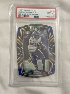 2020 Panini Select Club Justin Jefferson #261 Blue Prizm Die-Cut (RC) PSA 10 - Bild 1 von 4