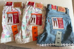 Levi Youth Girl Denim Shorts Adjustable & Elastic Waist Sz: 12 & 14 LOT - Picture 1 of 7
