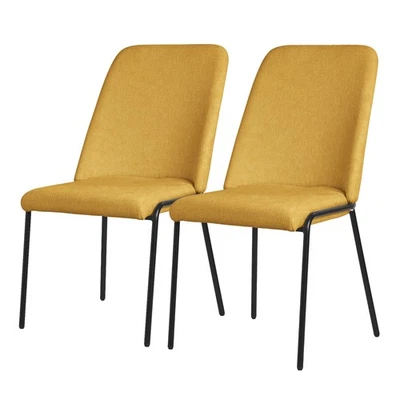 2x Sillas de comedor mostaza poliéster con patas de metal asiento con respaldo - Imagen 1 de 4
